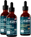 E2H: Reishi (2 Pack) & Lion's Mane Extracts - Energy, Longevity, Cognitive Sharpness, Immunity - Non-GMO, Vegan - 2 Fl Oz Each (6 Fl Oz Total) - Bundel