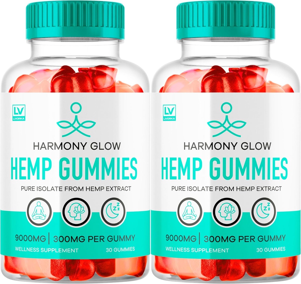 (2 Pack) Harmony Glow Gummies, Harmony Glow Hemp Gummies, Harmony Glow Supplement, Harmony Glow Natural Hemp, HarmonyGlow Hemp Gummies, Harmony Glow Multivitamine Gummys, 60 Gummies gedurende 2 maanden