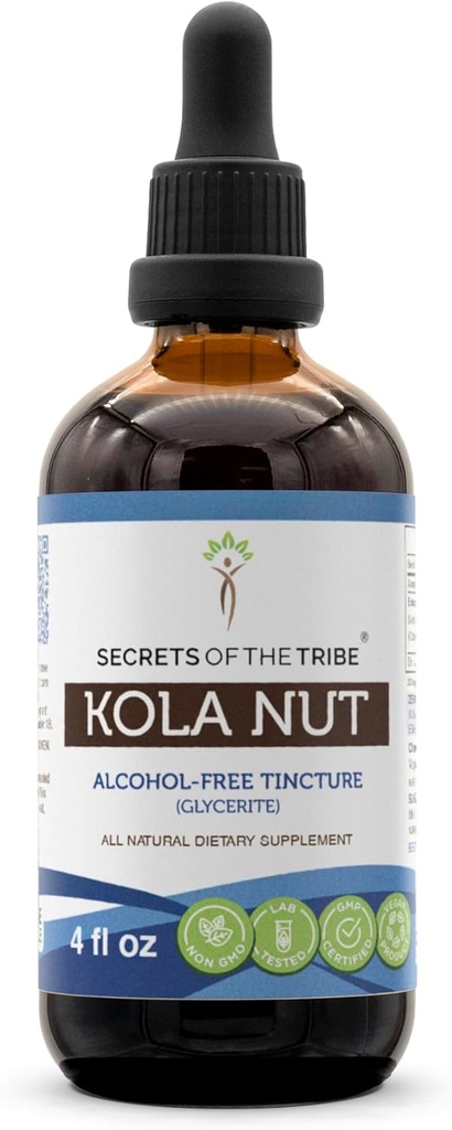 Geheimen van de stam Kola Nut Tinctuur Alcoholvrij Extract, Kolanoot (Cola Acuminaat) Gedroogde noot (4 FL OZ)