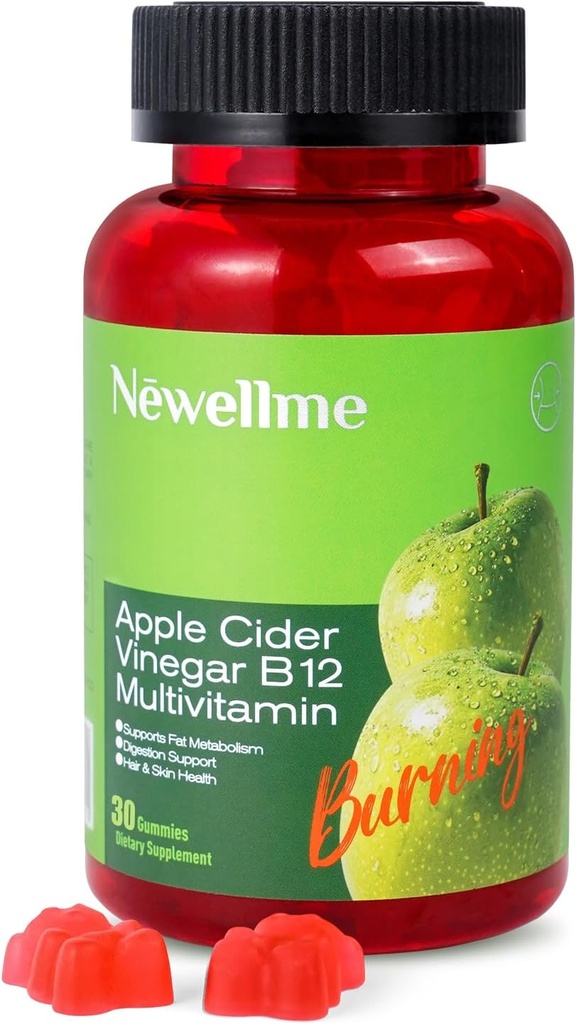NEWELLME Apple Cider Vinegar Gummies B12 Multivitamine, ACV supplement Gummy Vitaminen, Vegetarisch supplement voor vrouwen en mannen,Non GGO, ondersteuning normale energieniveaus & Gut Health 30 Gummies (30)