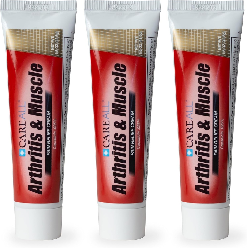 CareAlle Capsaïcin Artritis, Spier, en Joint Cream 1.5 oz. (3 Pack), verlichting van lichte pijnen en pijnen van rugpijn, verstuikingen, strains, artritis. Geurvrij
