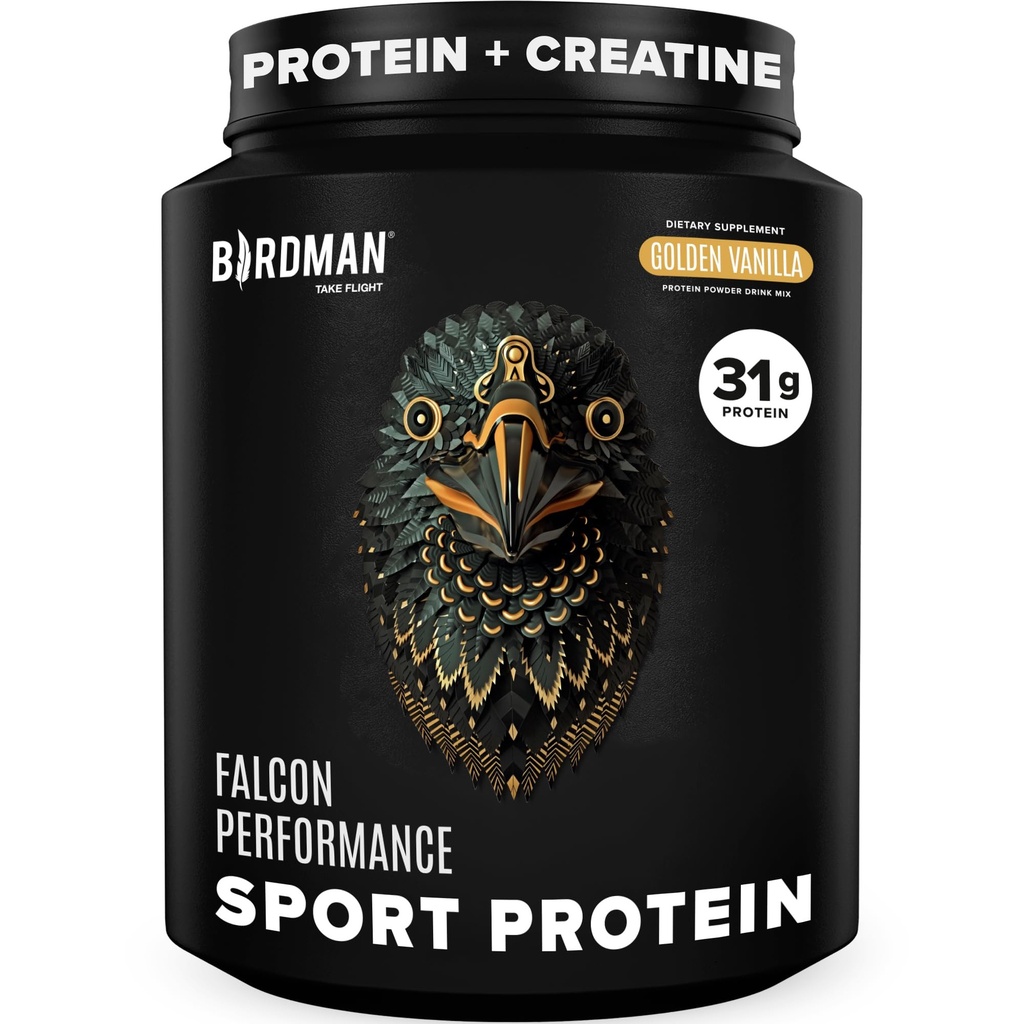 BIRDMAN Falcon Performance Vegan Protein Powder, 31g Protein, 5g Creatine, 5g BCAA, Probiotica, Elektrolyten, Pre-workout, Low Carb, Suikervrij & Dairy Free, Plant Based Vanilla Protein -19 Servers
