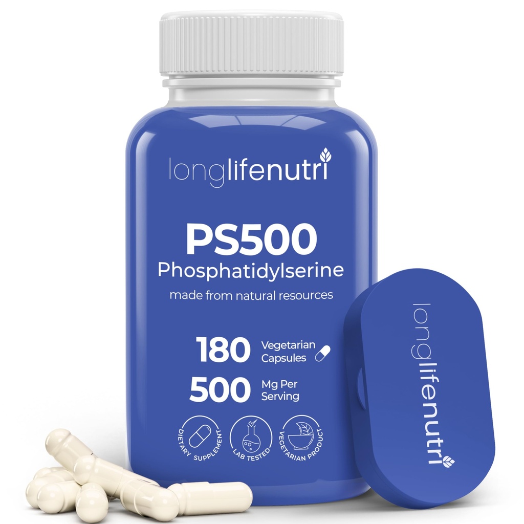 Phosphatidylserine Pure 500mg – 180 Vegetarian Pills, 3-Month Supply, Supplement for Strengthening Memory, Focus & Cognitive Function, Made in USA, Lab Tested, Non GMO