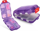 Travel Pill Box – Travel Pill Organizer – Compact Portable Pill Case with 10 Compartments – Pill Case for Purse, Pocket – Durable Daily Pill Organizer for Vitamins, Supplements (Purple)