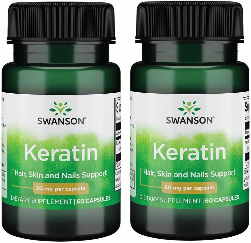 Swanson Keratine (van Tibetaanse Wol) - Natural Supplement Promoting gezonde gewrichten, haren, huid en nagels - Helpt voedende gezonde Connective Weefsel - (60 capsules, 50mg elk) (2 Pack)