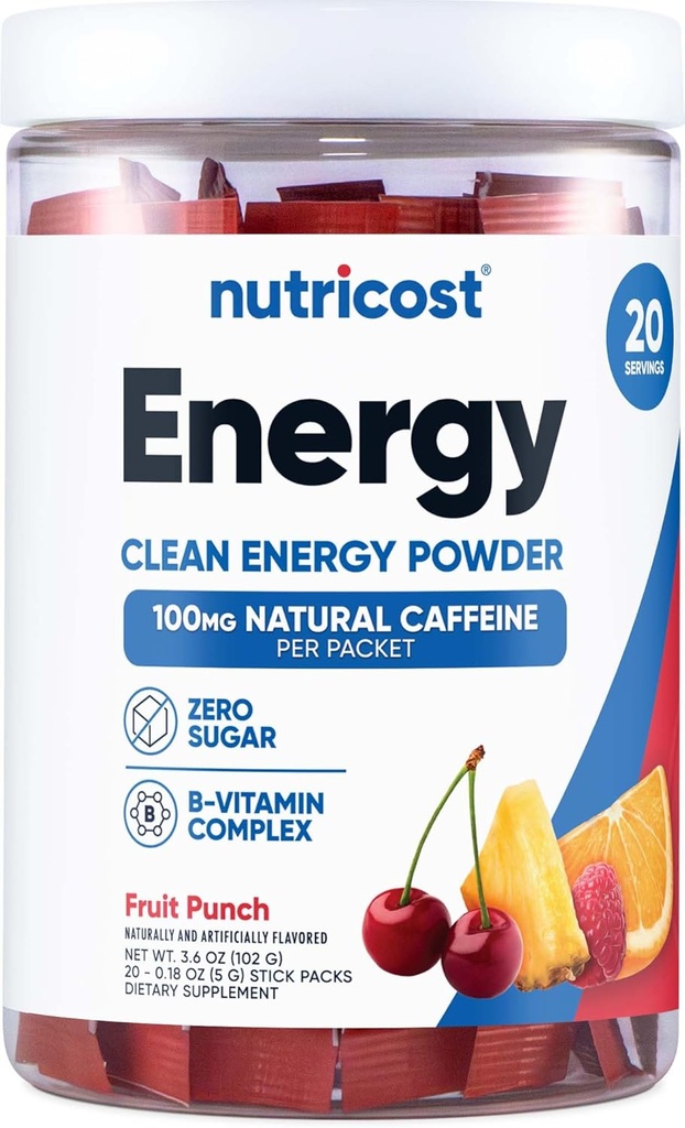 Nutricost Energy Complex Stickpack (20 porties) Fruit Punch Smaak - Glutenvrij + Non-GMO