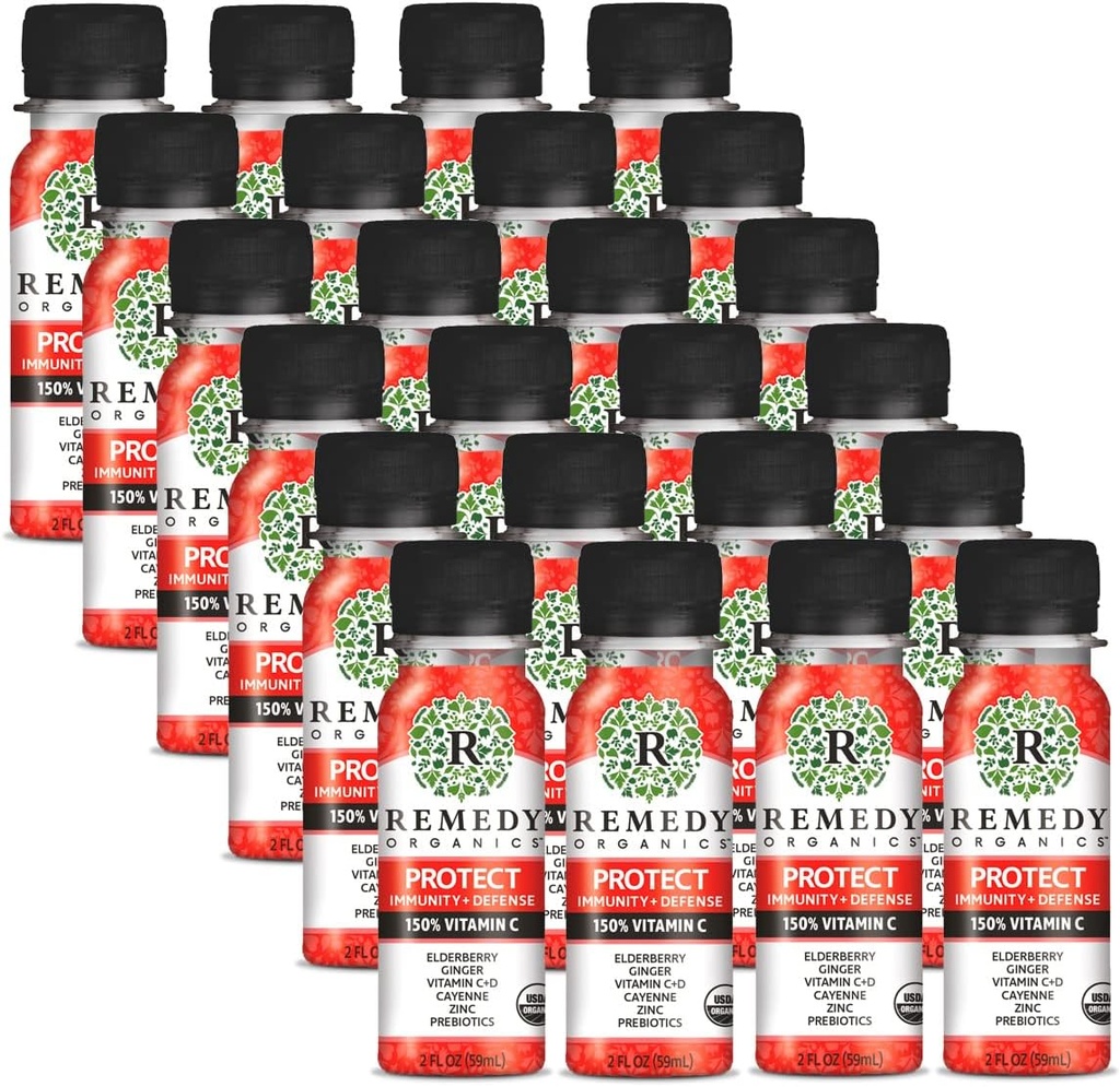 Remedy Organics Protect Immunity + Defense Shot, Plant Based, 2 Fluid Ounces (Pack van 12)
