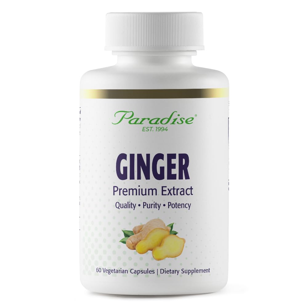 Paradise Kruiden Premium Gember Extract voor Digestieve Gezondheid, Super Potent, Ultra Pure, Vegan, Non-GMO, Glutenvrij, 60 Vegetarische Capsules