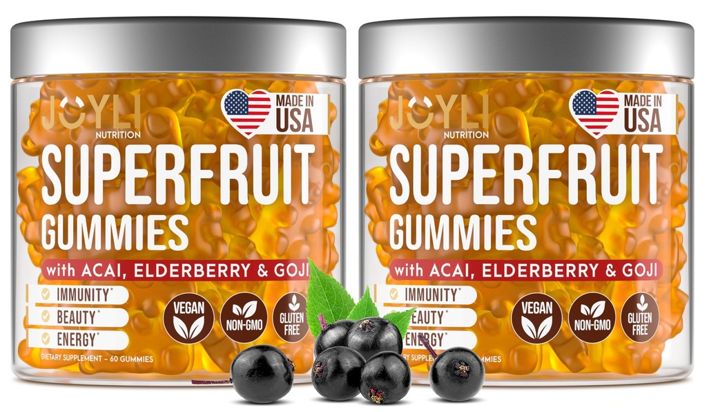 2 Pack - Multivitamin Fruit Gummies Vitamins A, C, D & E for Adults and Kids - Superfruit Gummy for Women&Men with Goji, Elderberry - Supports Immunity, Digestion&Energy - 60 Chewable Veggie Gummies