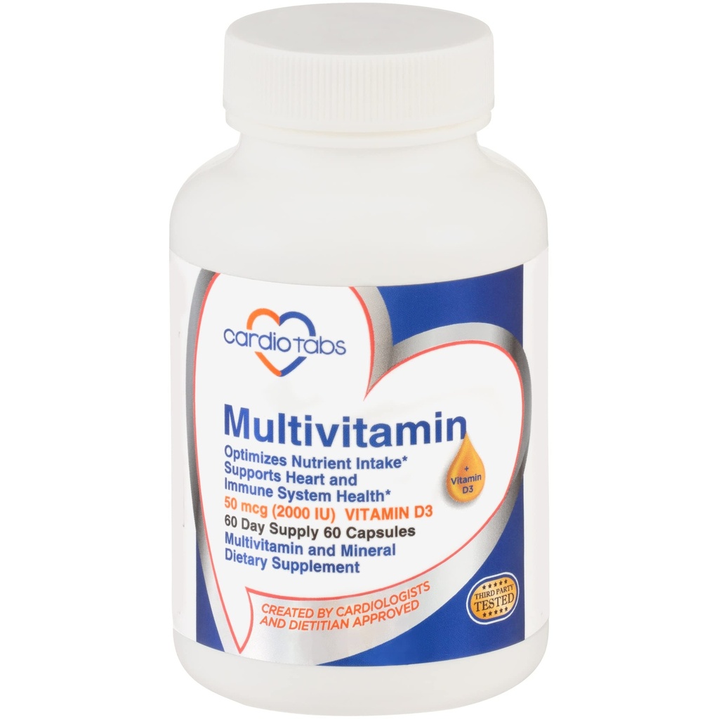 Multivitamine - Hart- en immuniteitssupplementen voor mannen en vrouwen, multivitamine voor mannen en vrouwen, met mineralen B-vitamine complex, vitamine A, C, E, K en 2000 IE vitamine D3, 60-Count Bottle