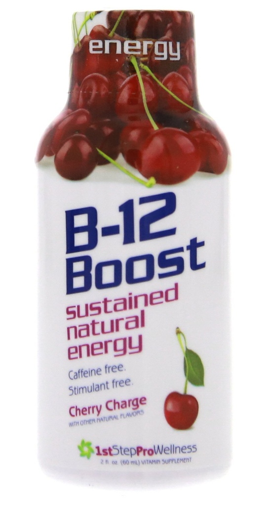 1e stap voor energie B-12 Boost Cherry Charge 12 flessen (2 fl oz)
