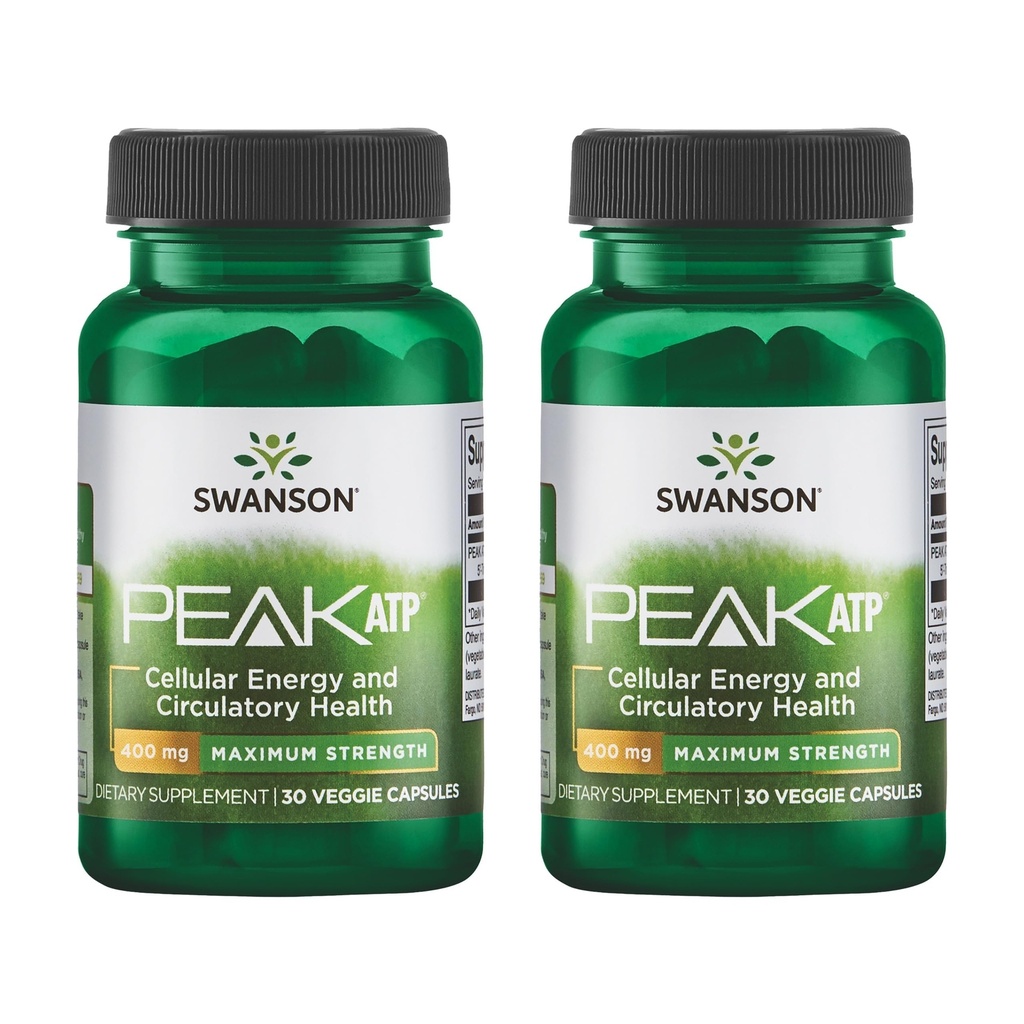 Swanson Maximale sterkte Peak ATP-Natural Supplement Promoting Cellular Energy Support-Ondersteunt fysieke prestaties en bevordert gezonde bloedstroom ondersteuning-(30 Veggie Capsules, 400mg Each) 2 Pack