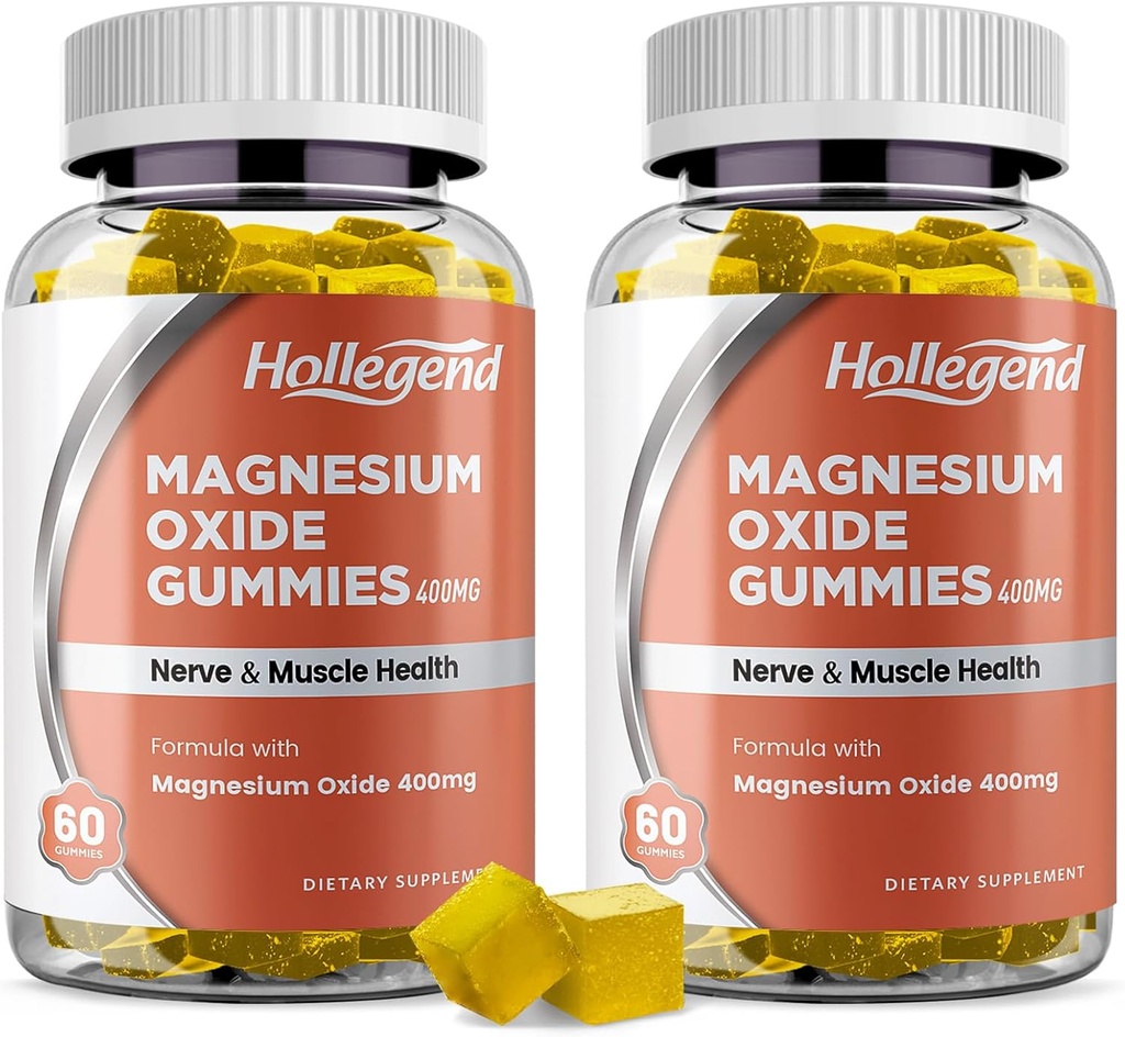 Magnesiumoxide 400mg Gummies, Magnesiumoxide Kauwbaar supplement voor spier, nerve & hart gezondheid, Vegan, Pinapple smaak, 120 Tel.