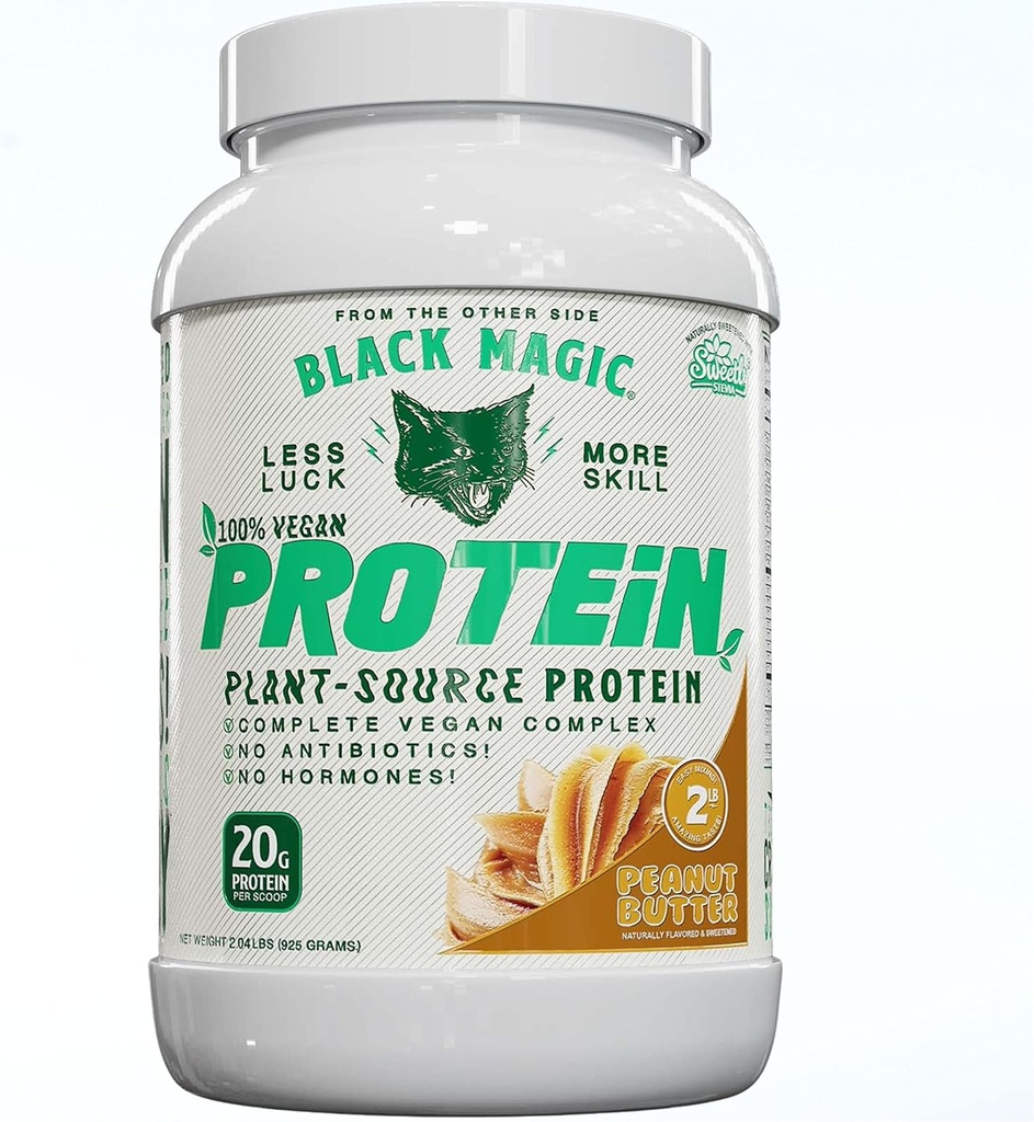 Black Magic Plant-Bron 100% Vegan Protein - Keto, Low Sugar, Dairy Free Protein - Pre/Post Workout - Peanut Butter - 20g Proteïne - 2 LB