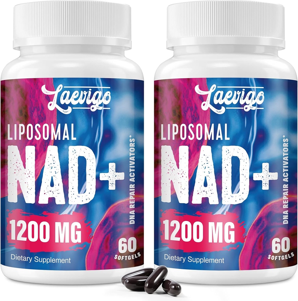 Liposomale NAD+ Supplement 1200mg Hoge absorptie, Cellulaire Energie & Mitochondriale Ondersteuning, NAD Plus voor de levensduur en vitaliteit, Anti-Aging Formule, 120 Softgels