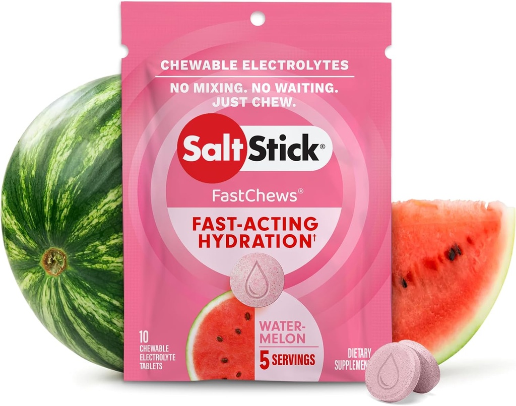 SaltStick Fastchew Electrolyte Replacement Tablets for Rehydration, Packet of 10 Tablets, Watermeloen, 10 Tellen