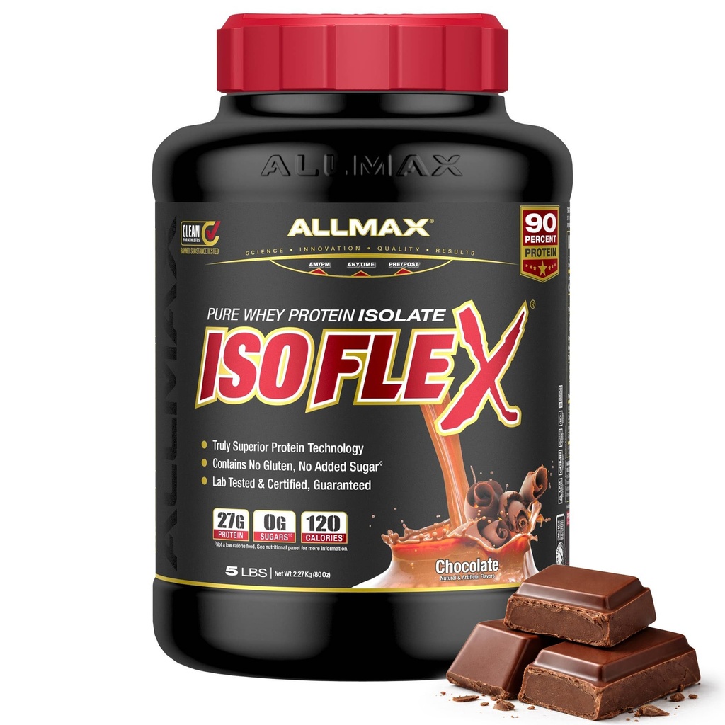ALLMAX Nutrition - ISOFLEX Wei Proteïne Poeder, Wei Proteïne Isolaat, 27g Proteïne, Chocolade, 5 Pond