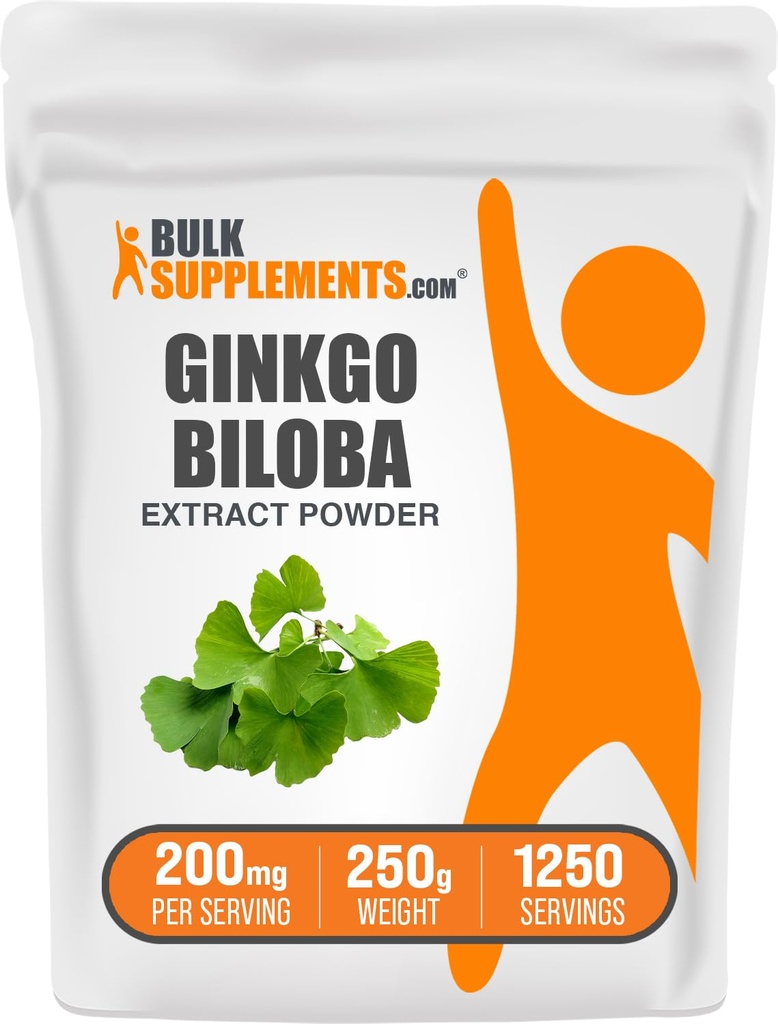 BulkSupplements.com Ginkgo Biloba Extract Poeder - van Ginkgo Biloba Blad, Antioxidant Bron, Kruidensupplement - Glutenvrij, 200mg per portie, 250g (8.8 oz) (pakket van 1)