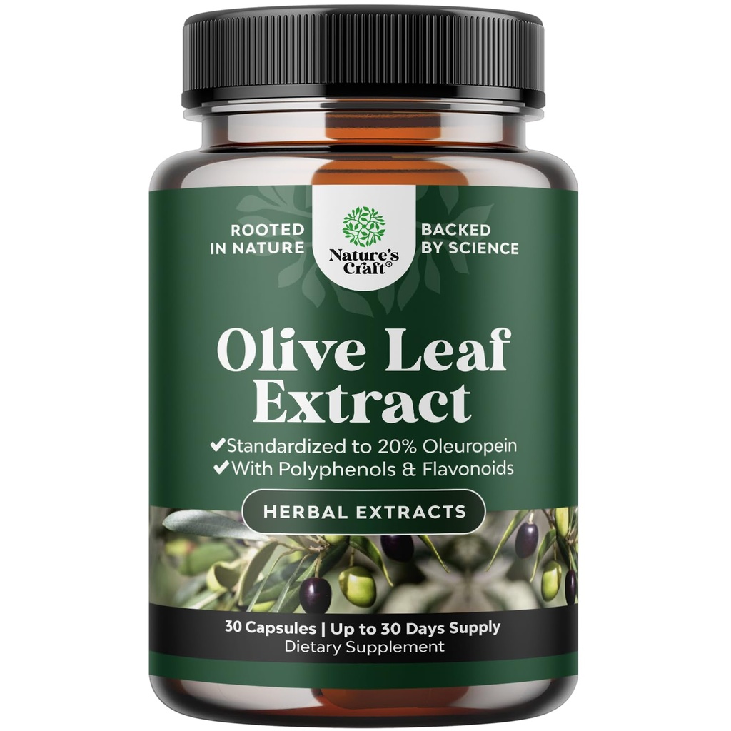 Potent Olive Leaf Extract Capsules - Hoge sterkte Antioxidant Supplement met Pure Olive Leaf met 20% Oleuropein - Herbal Heart Health Supplement - Vegan Non-GMO & Glutenvrij (1 maand levering)