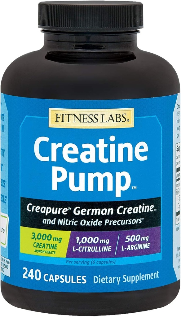 Fitness Labs Creatine Pump with L-Citrulline, L-Arginine, and Creapure Creatine Monohydrate - 240 Capsules
