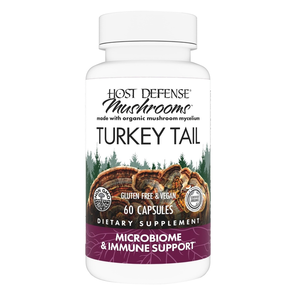 Host Defense Turkey Tail Capsules - Digestive Health & Immune Response Support Supplement - Mushroom Supplement for Gastrointestinale & Gut Microbiome Support - 60 Capsules (30 Servings)