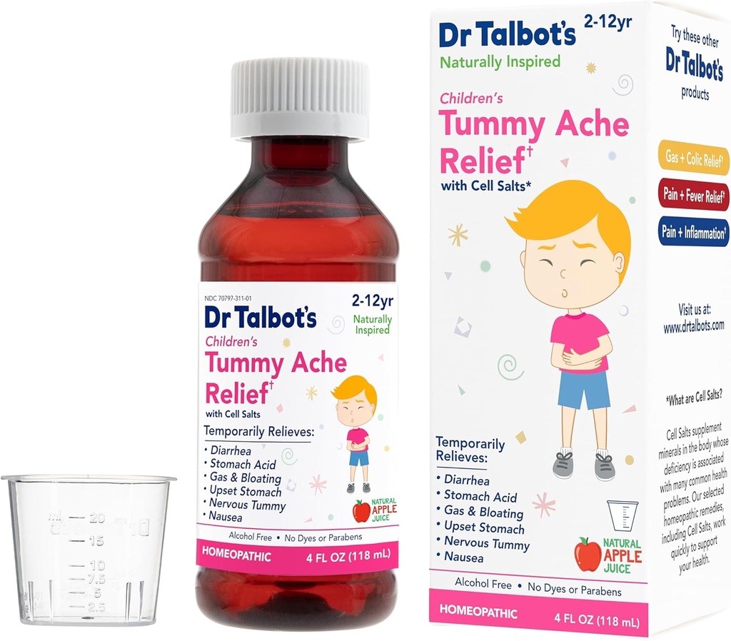 Dr. Talbot's Children's Tummy Ache Relief Medicine - 4 oz - Inclusief Doseerbeker - voor 2-12 jaar oud - natuurlijke appelsmaak (Verpakking Varies)