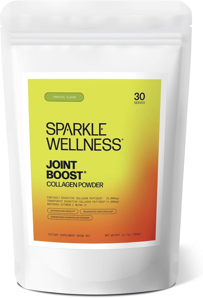Sparkle Wellness FORTIGEL & TENDOFORTE Collagen Peptides | Collagen Powder with Calcium Ascorbate Vitamin C to Support Joint Mobility, Tendon & Ligament Health | Joint Boost (Tropical) [30-Serves]