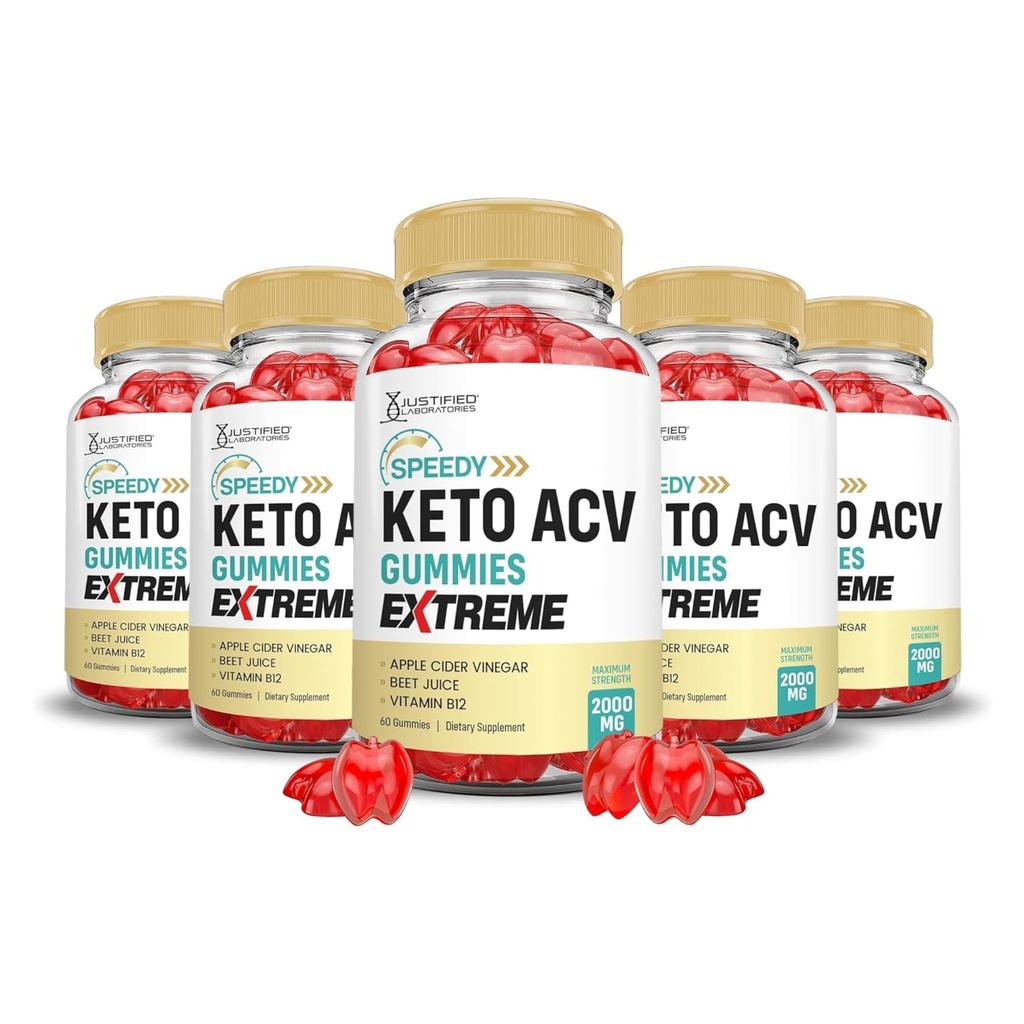 Justified Laboratories (5 Pack Speedy Keto ACV Gummies Extreme 2000MG Speedy Keto Gummies Advanced Formula Apple Cider Vinegar met Granaatappel Beet Juice Powder B12 Vegan Non GMO 300 Gummys