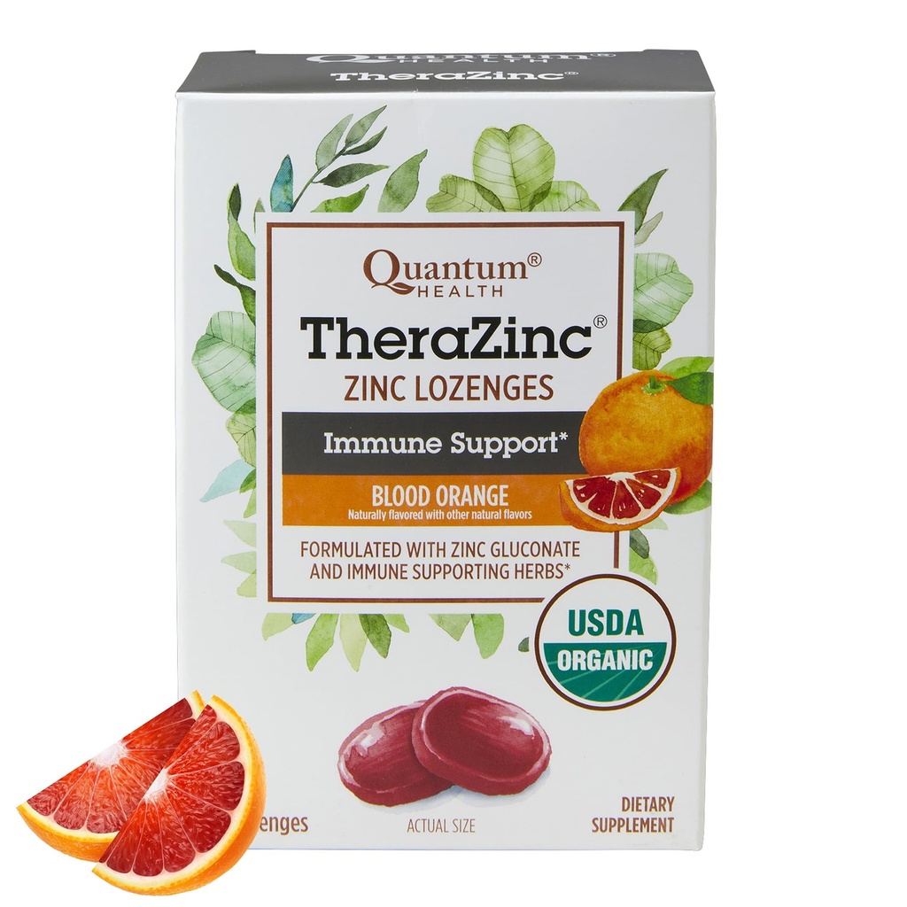 Quantum Health TheraZinc Biologische Zink Lozen Echinacea & Honey Immune Ondersteuning voor Volwassenen & Kinderen 12+ Natuurlijk Flavored Blood Orange Fast Relief met No Aftersmaak - 25 Tellen