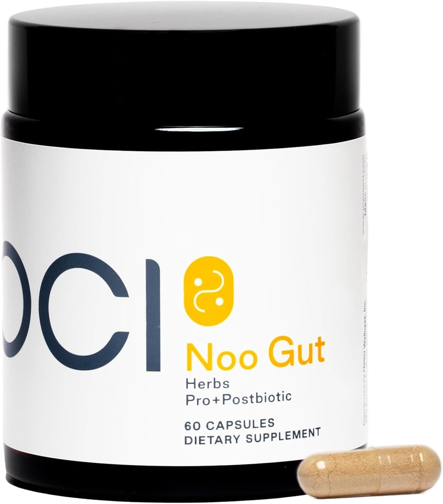 NOO Gut, Gut & Skin: Kruiden, Probiotica, Postbiotica, 3-in-1 Formula for Gut Health, Bloat Support, Regular Bowel Movements, Glowing Skin, 60 Vegan Capsules