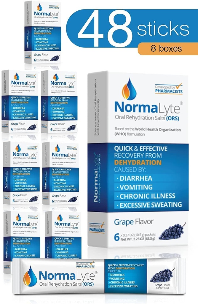 NormaLyte Orale Rehydratatie Zouten-48 Sticks Packs (Yields 500ml per verpakking) -Grapes