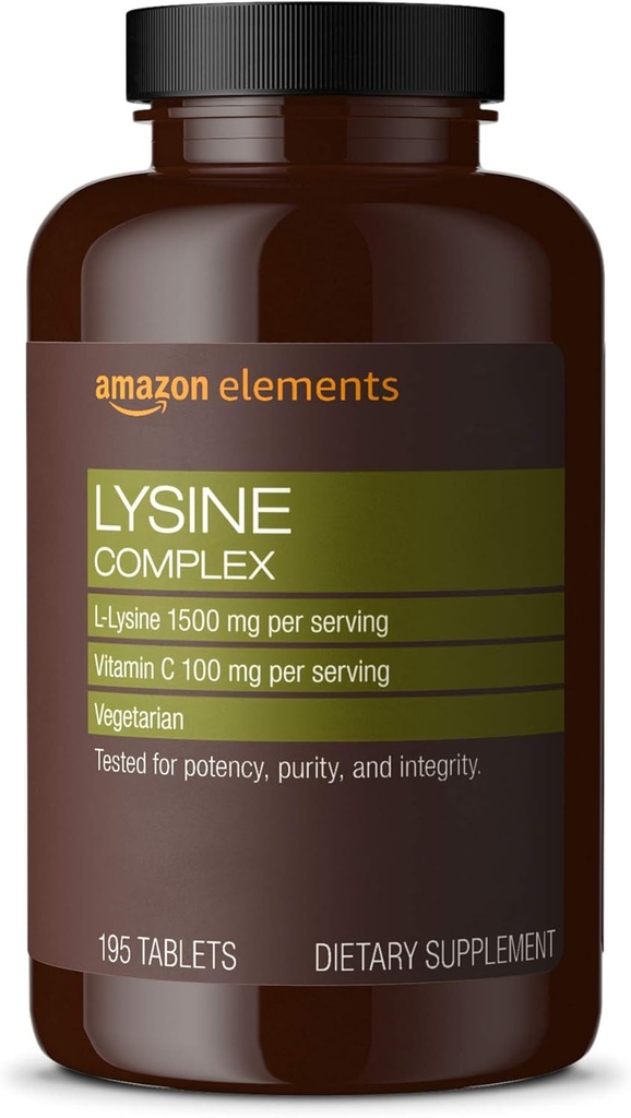Elementen Lysine Complex met Vitamine C voor Immune Health Support, Vegetarisch, 65 Servaties, 195 Tellen (Verpakking kan variëren)