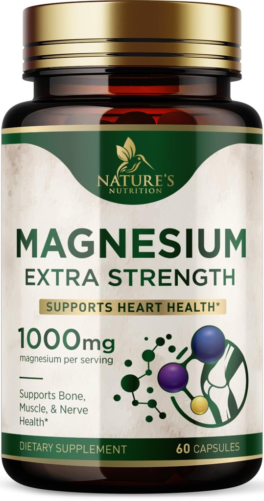 Magnesium Citrate 1000mg Per Serving - Extra Strength Magnesium for Bone, Muscle, Nerves & Heart Health Support, Natural Magnesium Supplement for Calm & Whole Body Support, USA Bottled - 60 Capsules