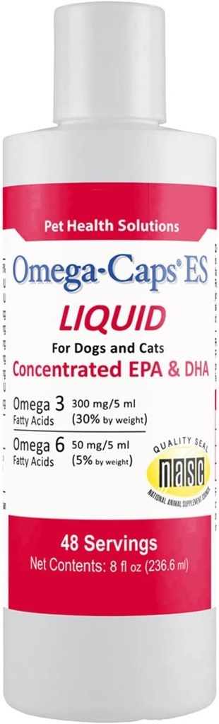 Liquid for Dogs and Cats High Potency Omega-3 and Omega-6 Fatty Acids Concentrated EPA and DHA Fish Oil Supplement Vet Formated Made in USA Skin Coat Joint and Heart Health 8 fl oz 48 Servings