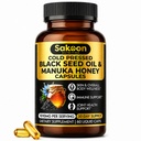 Black Seed Oil Capsules - Met Nieuw-Zeeland Manuka Honey, Cold Pressed Turkse Nigella Sativa Oil, 2% Thymochinon, Immune & Digestieve Ondersteuning, Made in USA, 60 Telling, 1010mg per portie