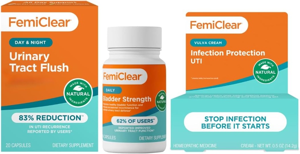 FemiClear - Day & Night Urinaire ondersteuning - Blaassterkte supplement - Besmettelijke bescherming Vulva crème, bescherming tegen urinetrekinfecties - geproduceerd in VS
