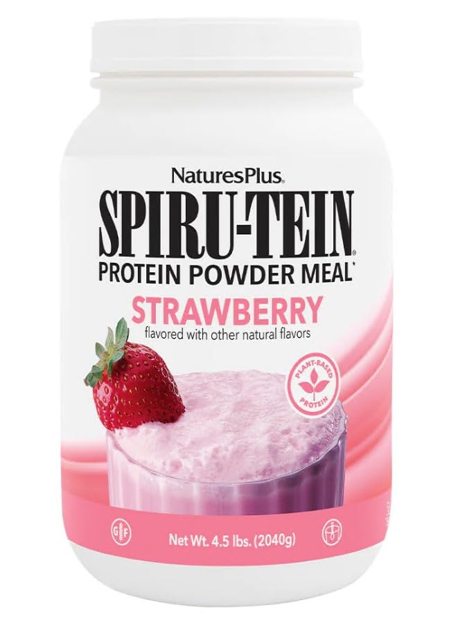 NaturesPlus SPIRU-TEIN, aardbei - 4,5 lbs - plantaardige eiwitshake - niet-GMO, vegetarisch, glutenvrij - 60 servings