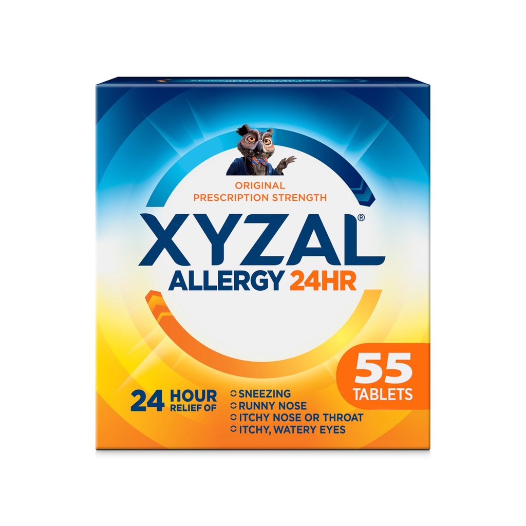 Xyzal 24 Hour Allergy Relief Medicine, Original Prescription Strength Antihistamine, Levocetirizine Dihydrochloride Tablets 5 mg, 55 Count