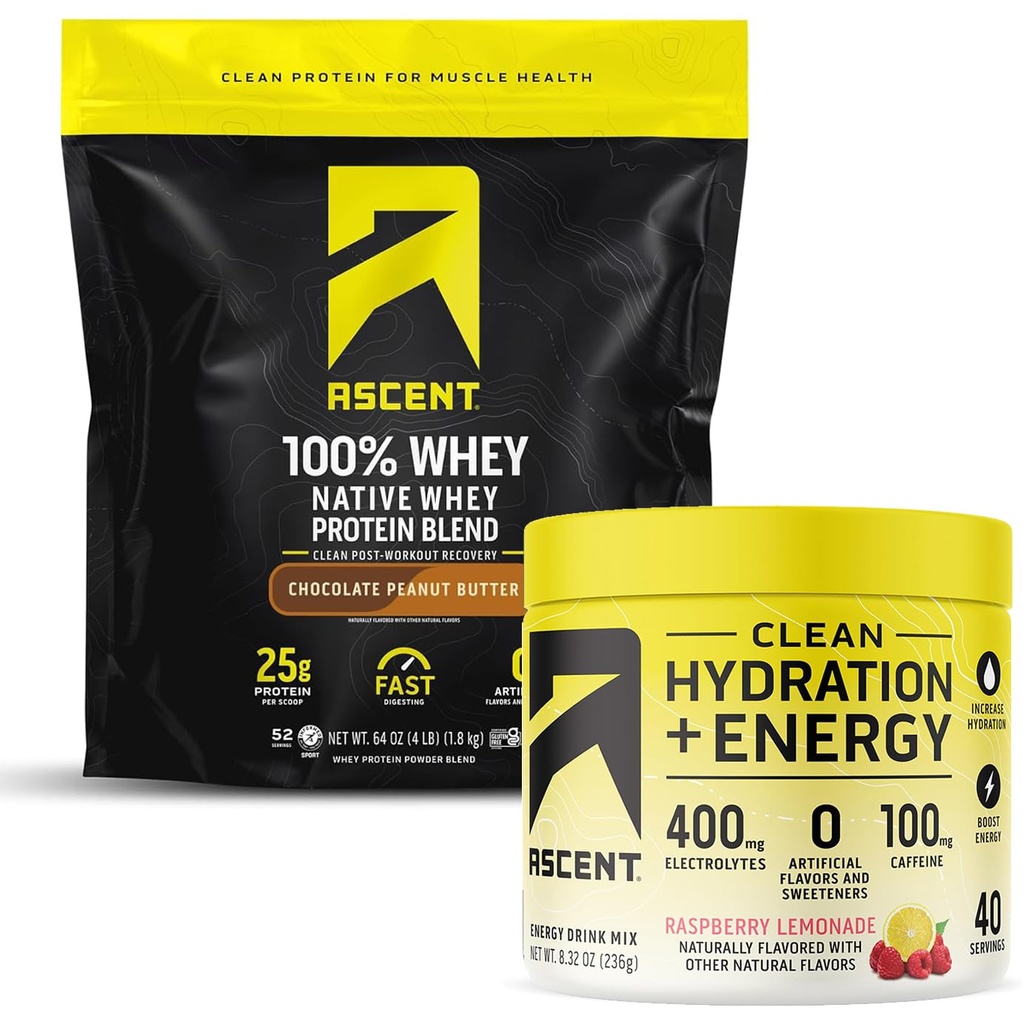 Stijgen 100% Wei Proteïnepoeder, Chocolade Pindakaas 4 lb & Hydration + Energie Elektrolyten, Raspberry Lemonade 40 Servers