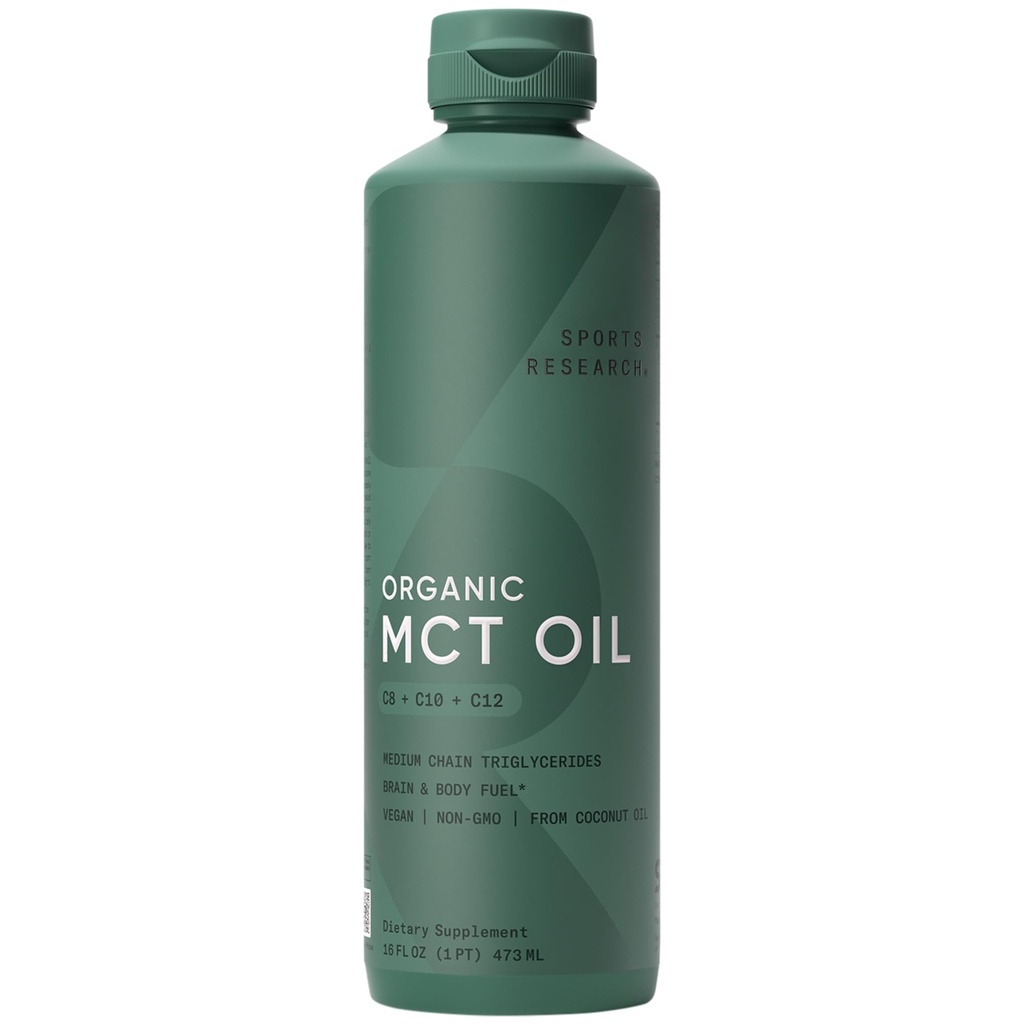Sportonderzoek Biologische MCT Olie - Keto & Vegan MCTs C8, C10, C12 van kokosnoten - vetzuur en lichaamsbrandstof, smaakloos, niet-GMO en glutenvrij - perfect in koffie, thee en eiwitshakes - 16 oz