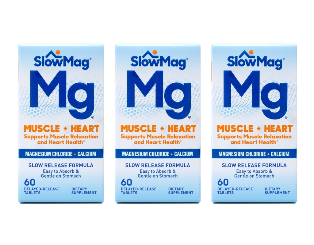 Langzame Mag Magnesiumchloride en Calcium, 60 tabletten elk (waarde verpakking van 3)