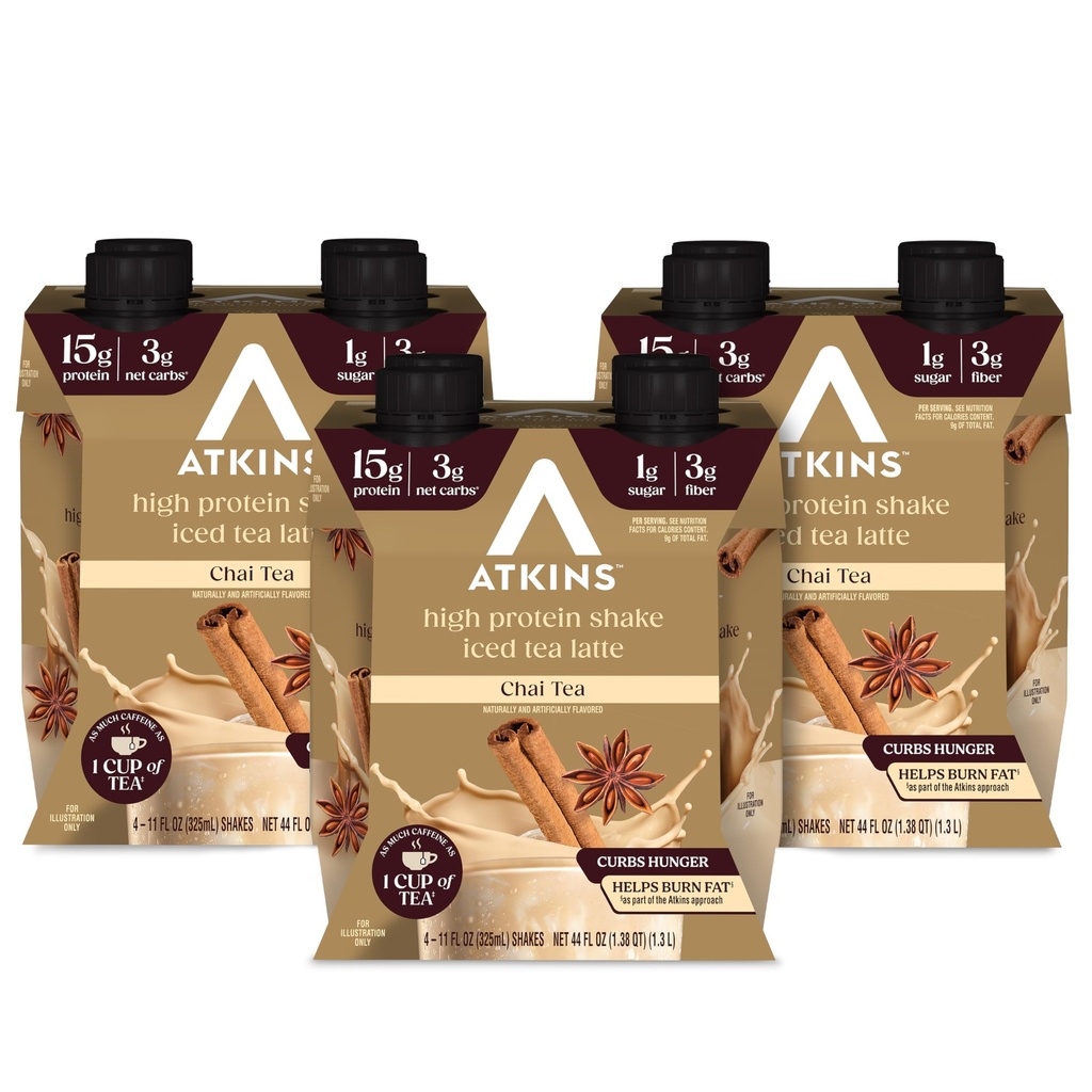 Chai Tea Latte Gearomatiseerde Proteïne Shake, Hoge Proteïne Shake, Lage Glykemie, Lage Carb, Lage Suiker, Keto Vriendelijk, Glutenvrij, 12 tellingen (3 sets van 4)