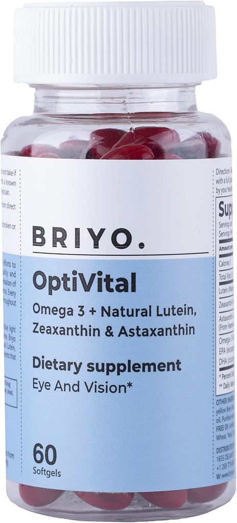 Briyo Optivital Eye Health Supplement met Lutein, Zeaxanthine, Astaxanthine en Omega 3 