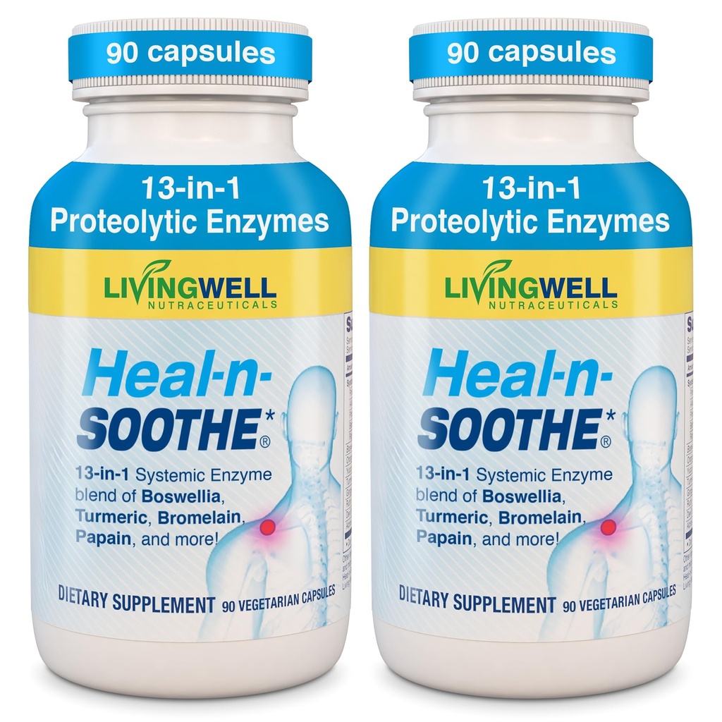 HEAL-N-SOOTHE Joint Support Supplements - Proteolytische enzymen zoals Bromelain & Papain, met Boswellia, Kurkuma & Ginger- bevordert eiwitverteringsfunctie & Body Defense Wellness- 90 Telling (2 Pack)