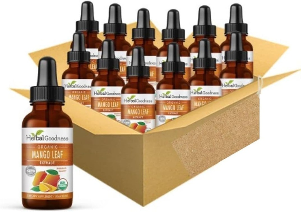 Kruidengoed Mango bladeren Extract biologisch - Mangifera Indica - Metabolisme, Gut, Immuniteit, Digestieve Ondersteuning, Algemene Wellness - 12(1oz) betls - Kosher - Made in The USA