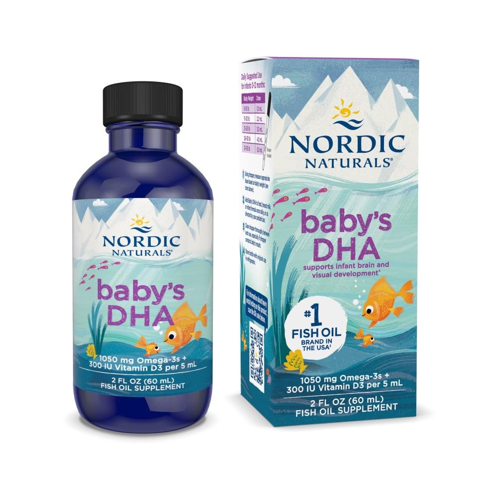 Nordic Naturals Baby DHA, Unflavored - 2 oz - 1050 mg Omega-3 + 300 IE Vitamine D3 - Ondersteunt Hersenen, Visie en Zenuwstelselontwikkeling bij Baby's - Niet-GMO - Serven mei Vary