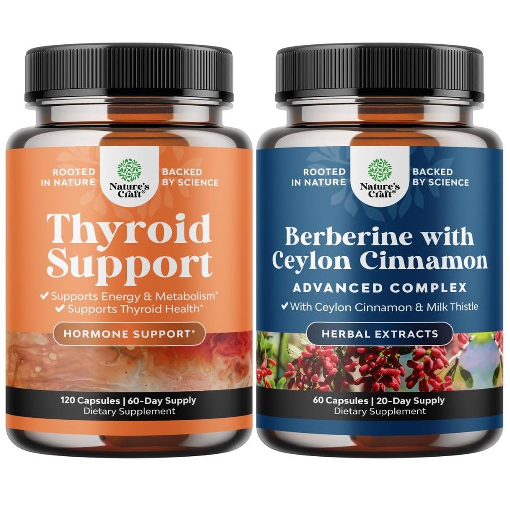 Bundel van Herbal Thyroid Support Complex - Krachtige Kelp Jodium Supplement voor Hormone Balance en Balancing Berberine Plus 1200mg Per Serving Complex - Antioxidant Berberine met Ceylon Cinnamon