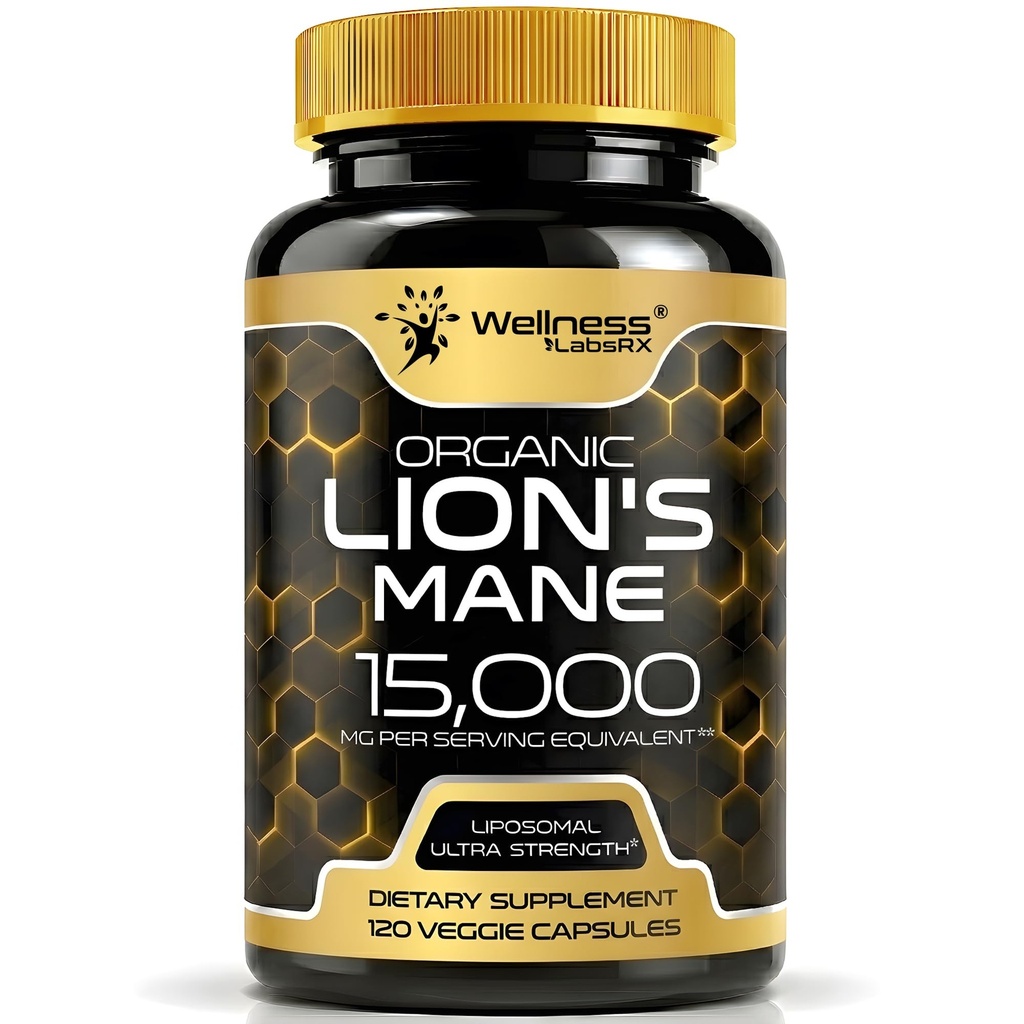 Lions Mane Supplement Capsules - 120 Tellen - Paddestoel Supplement, Hersensupplementen voor Geheugen en Focus, Lion's Mane Mushroom Capsules Biologische - Cognitieve en Immune Ondersteuning, Focus Supplement