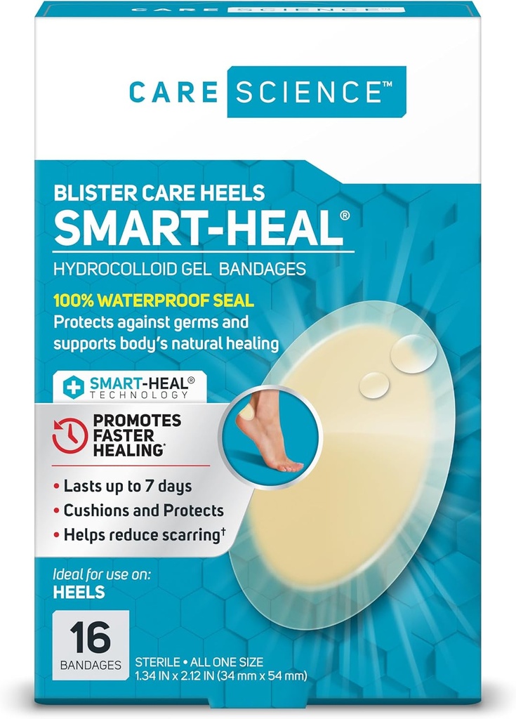 Care Science Smart Heal Hydrocolloid Gel Bandages for Heels, 1,3 in x 2,1 in, 16 Tellen