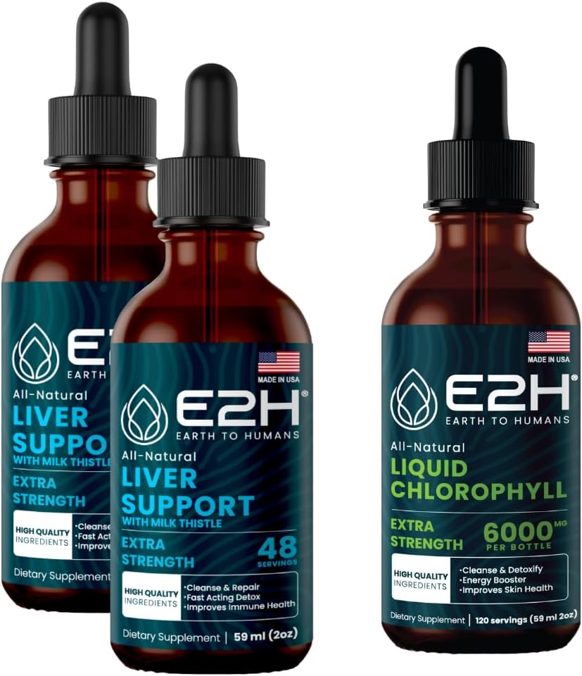 E2H: Leverondersteuningssupplement (2 Pack - 4 Fl Oz) en Chlorofyl vloeibare druppels (enkele fles - 2 Fl Oz)